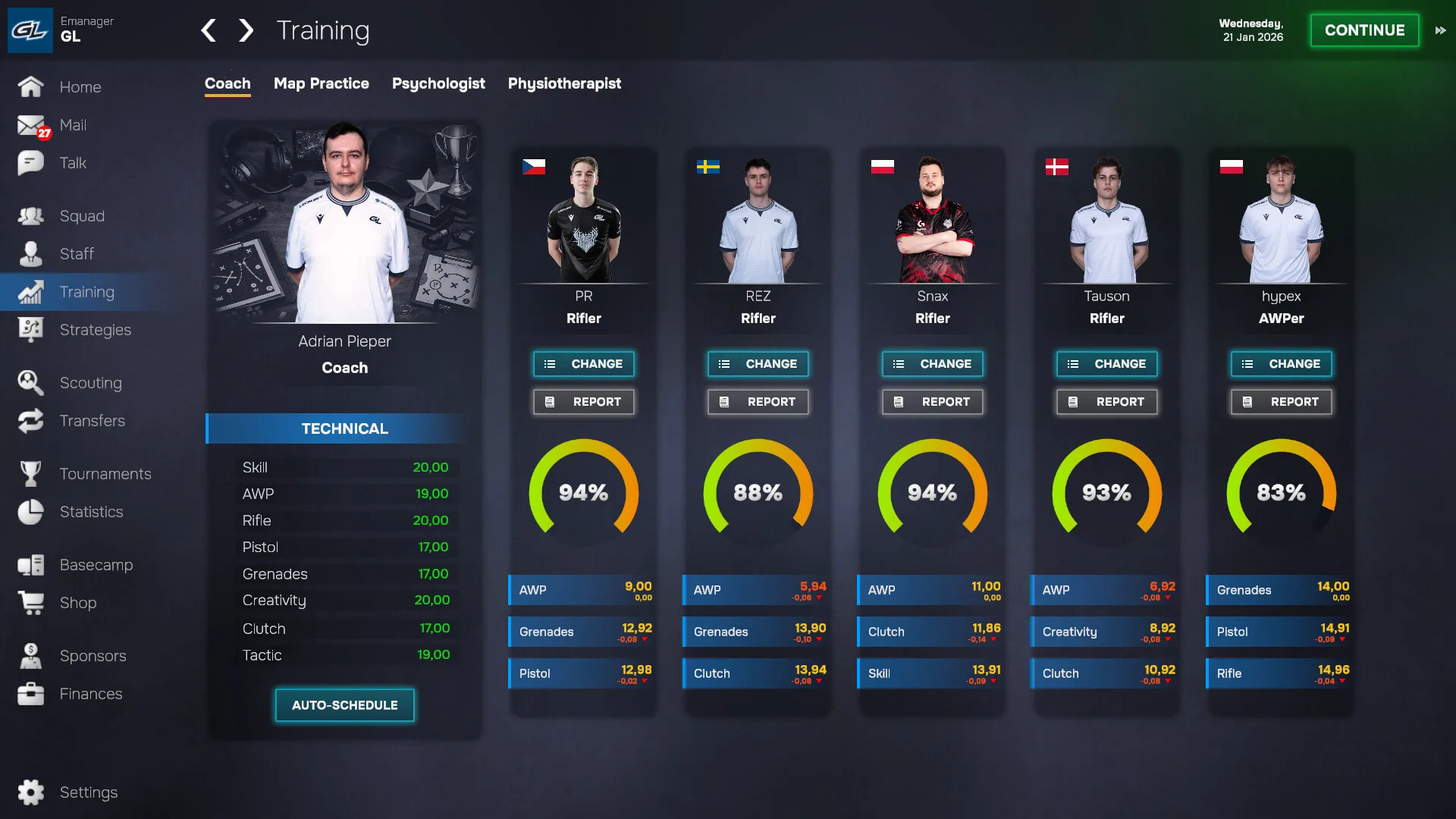 Esports Manager 2026 player database